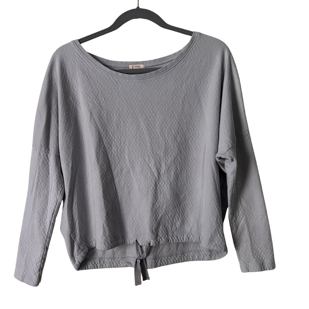 Eberjey waffle like slouchy drop shoulder long-sleeve top, waist tie, size Small